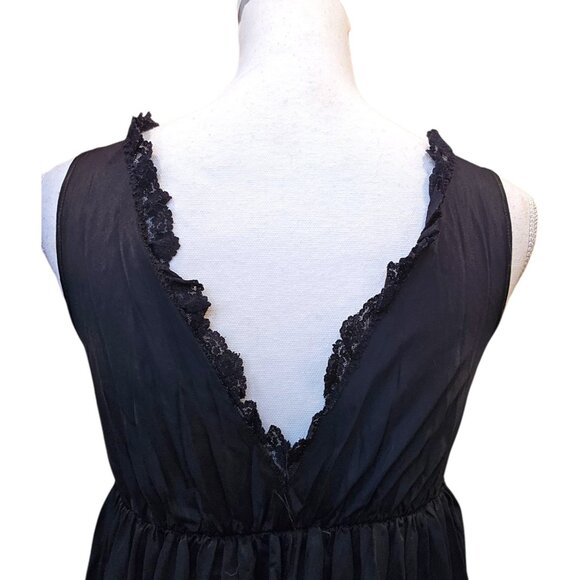 Retro 50s Black Nylon Babydoll Slip Dress Floor Length Sz XS Whimsigoth Lace - Picture 5 of 11